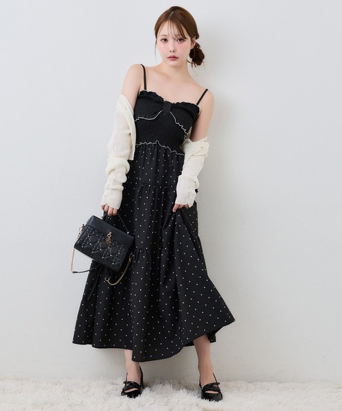 LEONARD FASHION スパンコール装飾カーディガン ブラック one after another NICE CLAUP カーディガン スパンコールカーディガン