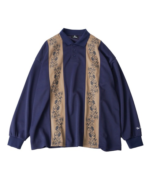 「Subciety」 長袖ポロシャツ X-LARGE ネイビー メンズ_画像3