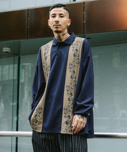 「Subciety」 長袖ポロシャツ X-LARGE ネイビー メンズ_画像8