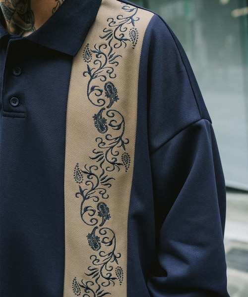 「Subciety」 長袖ポロシャツ X-LARGE ネイビー メンズ_画像9
