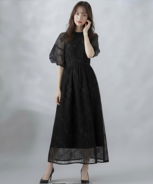 結婚式 パーティドレス フリル シアー ロングドレス ブラック系 Cinderella（シンデレラ） ドレス ドレス 結婚式 パーティドレス