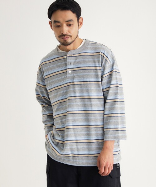 Marriko様 C7402 ボーダーヘンリー BACK NUMBER ヘンリーネック tシャツ マルチボーダーヘンリーロンT