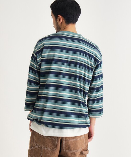 BACK NUMBER ヘンリーネック tシャツ マルチボーダーヘンリーロンT