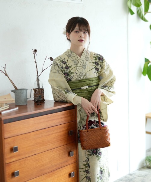 utatane 浴衣 浴衣3点セット 綿麻 京美人花とモダン麻の葉柄