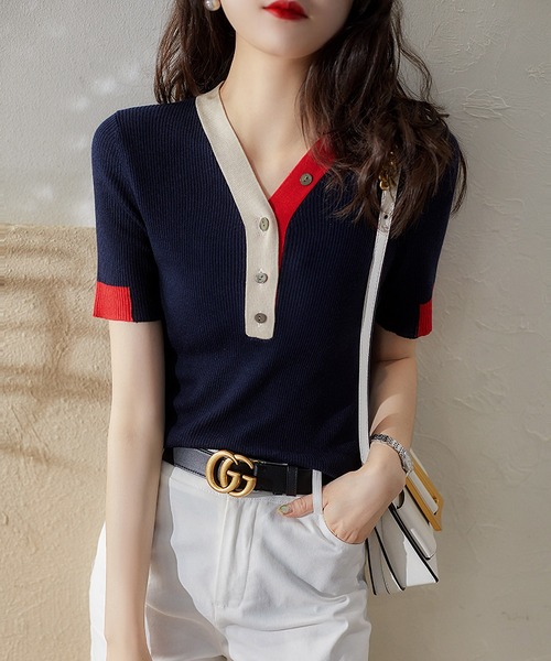 トップス シャツ Vネック 半袖 ウォッシュライントップス ベストストア Beststore トップス vネック シャツブラウス 半袖