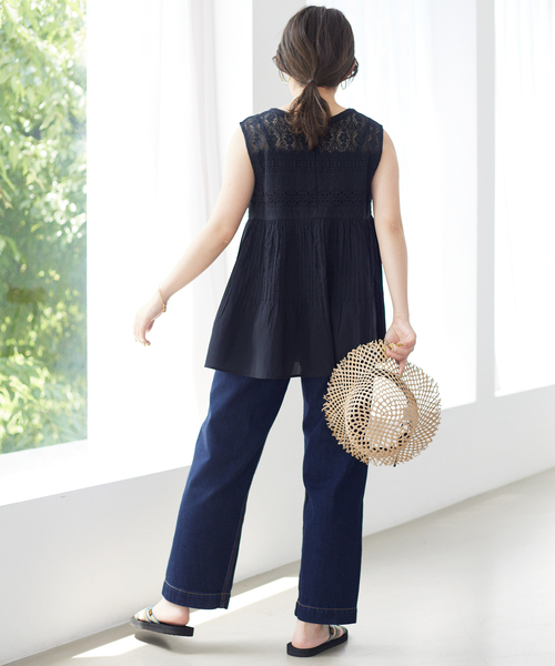 【新品未使用】SLOBE lENA ピンタックレースブラウス タグ付き 17ss SLOBE IENA ピンタックレース クルーネック ブラウス