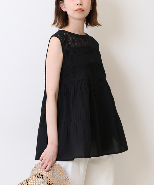 スローブイエナ　ピンタックレースブラウス ホワイト SLOBE IENA（スローブイエナ）の「ピンタックレースブラウス