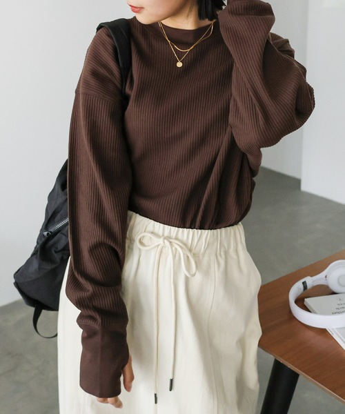 andme（アンドミー） tシャツ ワッフル指穴長袖トップス レディース