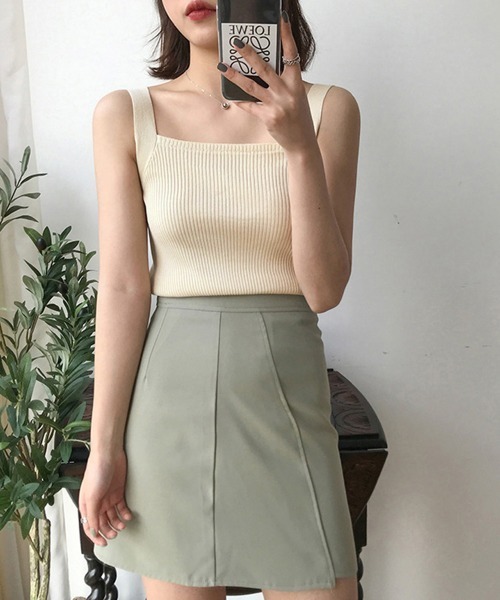 ノースリスクエアネックリブニット miniministore タンクトップ ノースリーブ リブニット スクエア