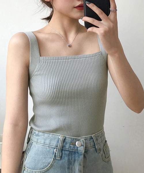 ノースリスクエアネックリブニット miniministore タンクトップ ノースリーブ リブニット スクエア