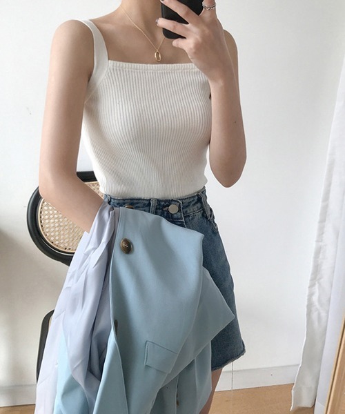 ノースリスクエアネックリブニット miniministore タンクトップ ノースリーブ リブニット スクエア
