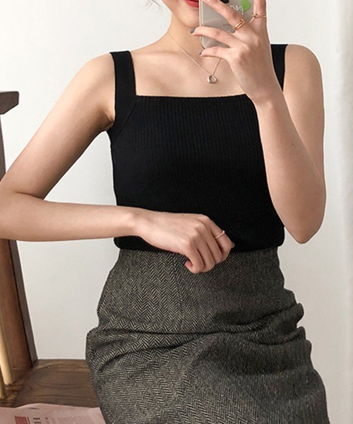 miniministore タンクトップ ノースリーブ リブニット スクエア