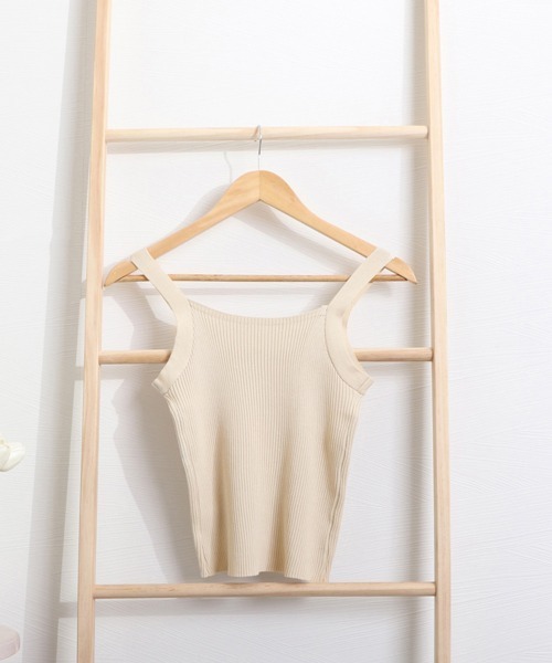 ノースリスクエアネックリブニット miniministore タンクトップ ノースリーブ リブニット スクエア