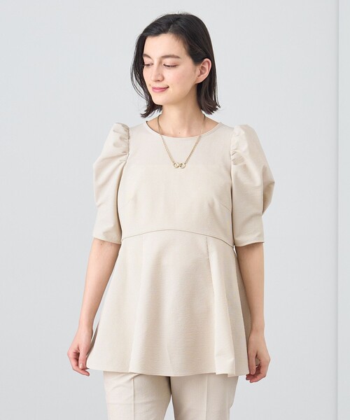 ブラウス シャツ 「セットアップ対応商品」サッカーストレッチペプラムブラウス レディース ANAYI ブラウス シャツ 「セットアップ対応商品」サッカー