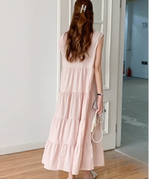 H.TOKYO ワンピース マキシ丈 フレンチスリーブ ティアードワンピース