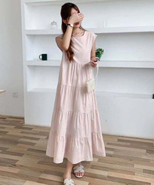 H.TOKYO ワンピース マキシ丈 フレンチスリーブ ティアードワンピース