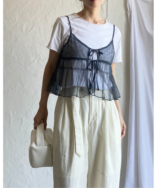 ショートチュールキャミソール She's Closet キャミソール 2WAYショート丈フロントリボン
