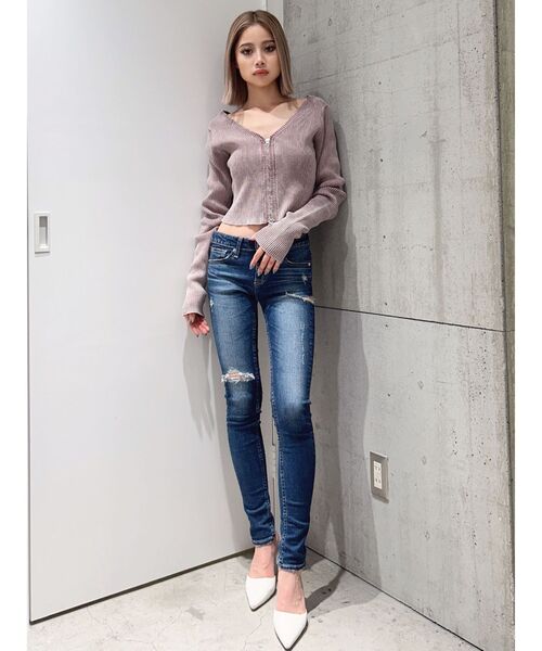 GYDA ニット セーター ブリーチWファスナーリブニットトップス
