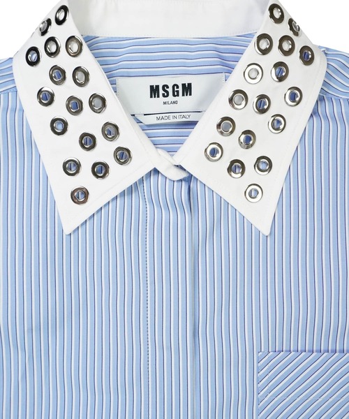 美品 エムエスジーエム MSGM シャツ ブラウス シアサッカー コットン トップス レディース 38(M相当) チャコールブラック MSGM（エムエスジーエム） ブラウス シャツ アイレットカラー