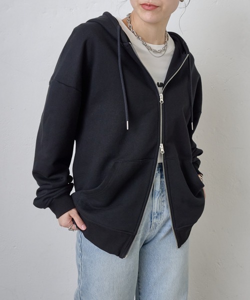 ダブルZIP スウェット パーカー 初夏まで着れる/S.Mサイズ展開】ダブルZIPスウェットパーカー