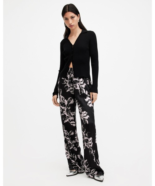 シルクブレンドパンツ ALLSAINTS パンツ CHARLI SILK BLEND WIDE LEG FLORAL TROUSERS
