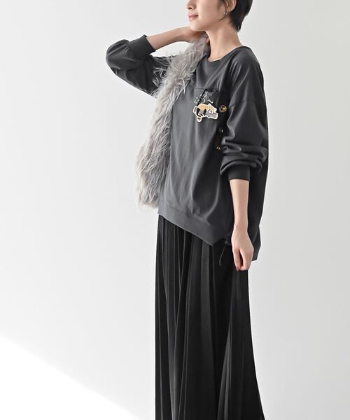 r・p・s tシャツ ブラブラ動物刺繍裾ドロストプルオーバー