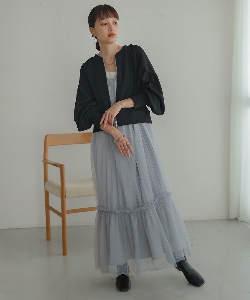 BAB（バブ） カーディガン ワッフル袖ギャザーカーディガン レディース