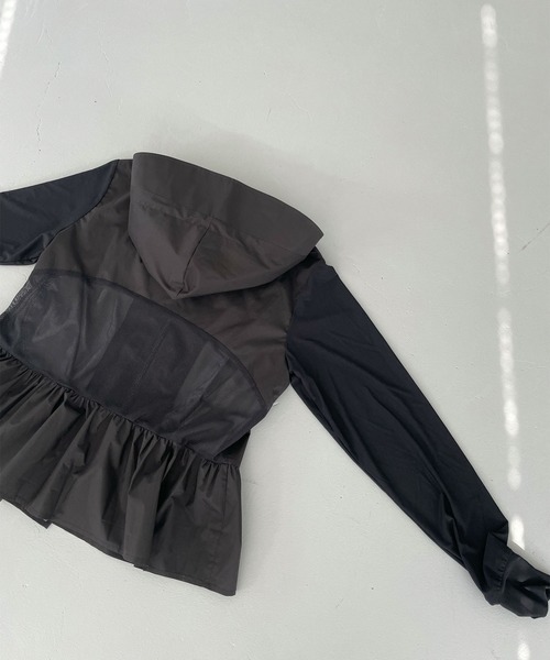 パーカー 裾フリルUVカットメッシュパーカー レディース CHERI since1985 パーカー 裾フリルUVカットメッシュパーカー