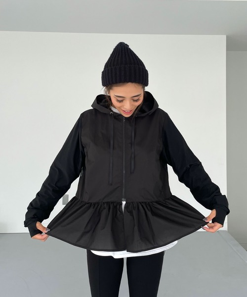 CHERI since1985 パーカー 裾フリルUVカットメッシュパーカー