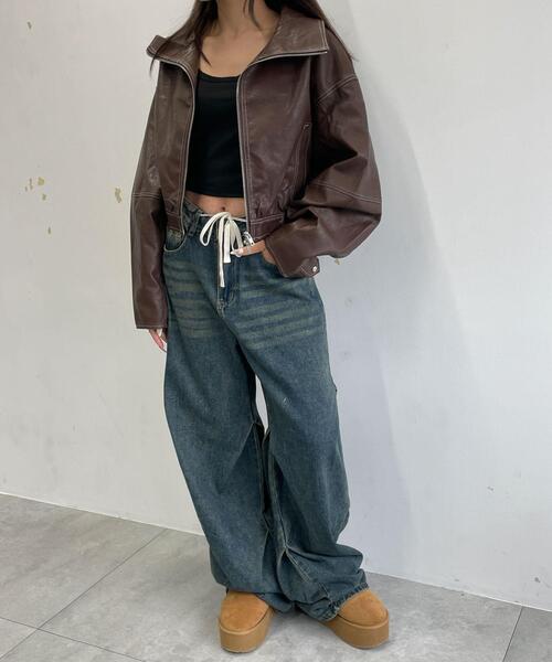 dispark レザージャケット ライダース DISPARK/配色ステッチWZIP