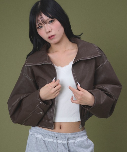 dispark レザージャケット ライダース DISPARK/配色ステッチWZIP