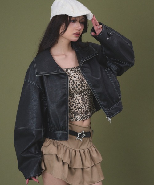 dispark レザージャケット ライダース DISPARK/配色ステッチWZIP