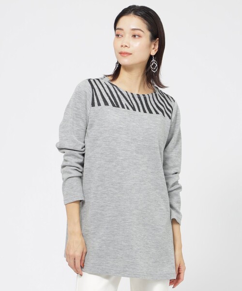 tシャツ ウールジャカードチュニックプルオーバーカットソー レディース
