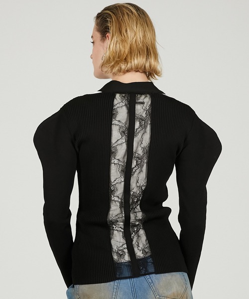 カーディガン パフスリーブレースニットカーデ / Puff Sleeve Lace Knit Cardigan レディース PRANK PROJECT カーディガン パフスリーブレースニットカーデ