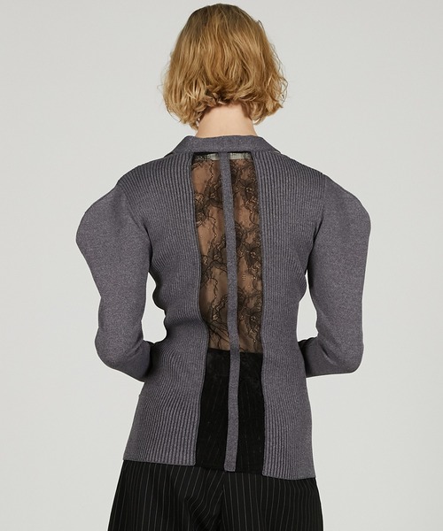 カーディガン パフスリーブレースニットカーデ / Puff Sleeve Lace Knit Cardigan レディース PRANK PROJECT カーディガン パフスリーブレースニットカーデ