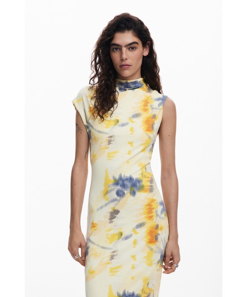 Desigual★モノトーン フラワー柄☆長袖☆ロングワンピース デシグアル Desigual WOMAN TOPS Template 1 Color NEW