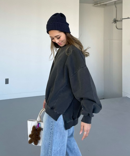 裏起毛 トップス CHERI since1985 トレーナー スウェット ショート丈ピグメント裏起毛