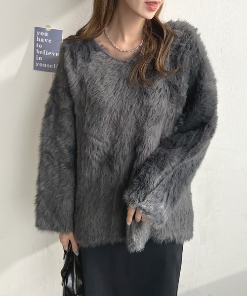 「Futier land」 Vネックニット FREE ライトピンク レディース_画像2