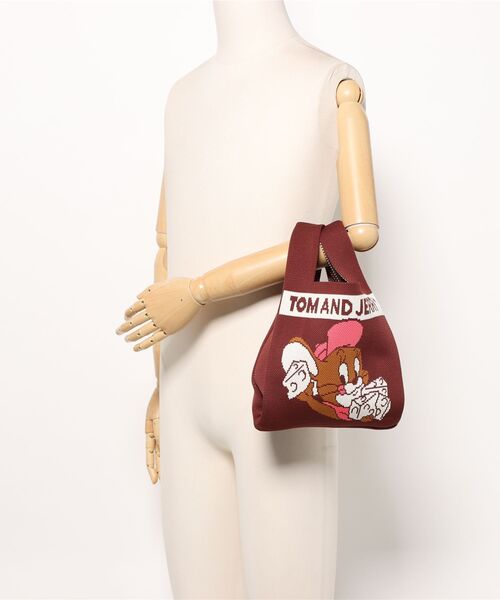 ふでりん　トムとジェリー 赤 エコバッグ　Mサイズ エコバッグ 「公式」トムとジェリー ニットバッグ ダイナーレッド