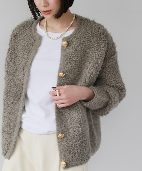 「ELFRANK」 ニットカーディガン FREE ライトベージュ レディース_画像6