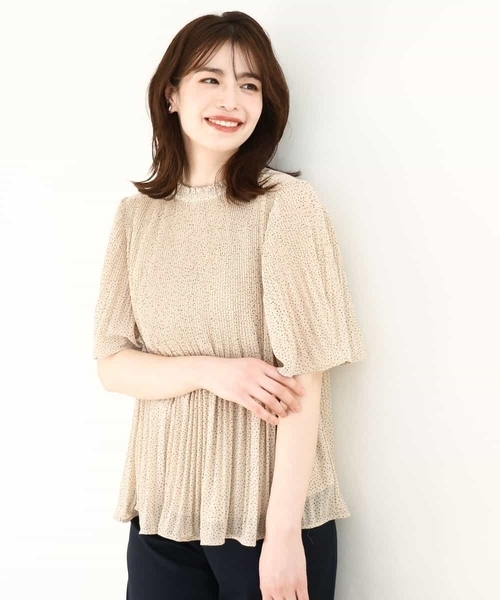 ブラウス シャツ ドット柄シフォンプリーツブラウス/WEB限定サイズあり レディース