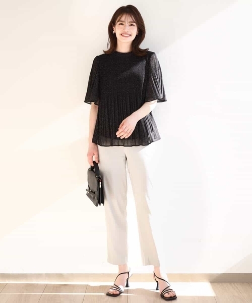ブラウス シャツ ドット柄シフォンプリーツブラウス/WEB限定サイズあり レディース OFUON ブラウス シャツ ドット柄シフォンプリーツブラウス/WEB