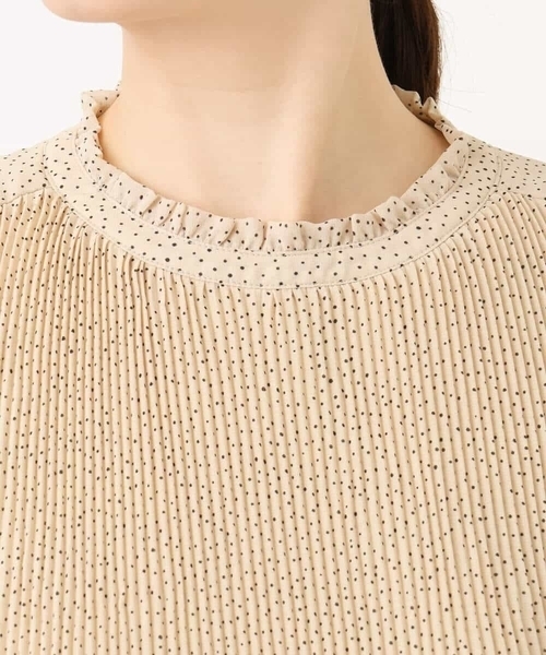 ブラウス シャツ ドット柄シフォンプリーツブラウス/WEB限定サイズあり レディース OFUON ブラウス シャツ ドット柄シフォンプリーツブラウス/WEB