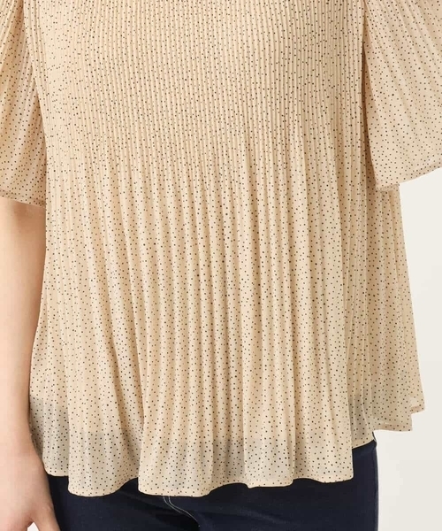 OFUON ブラウス シャツ ドット柄シフォンプリーツブラウス/WEB