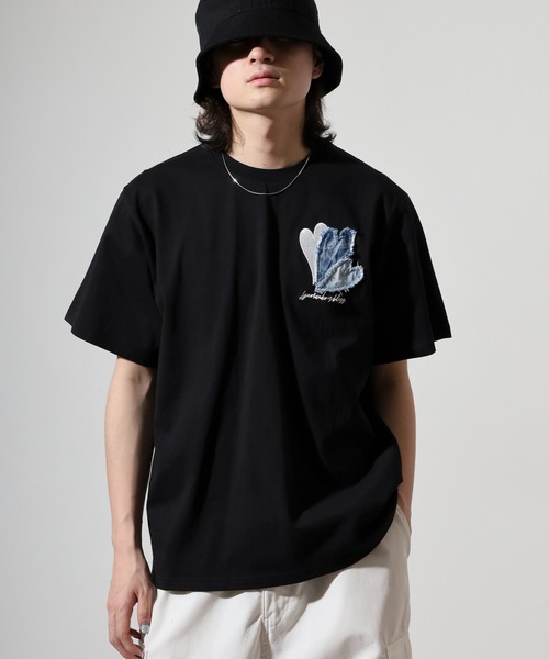 in the attic tシャツ デニムハートパッチワーク 半袖Tシャツ