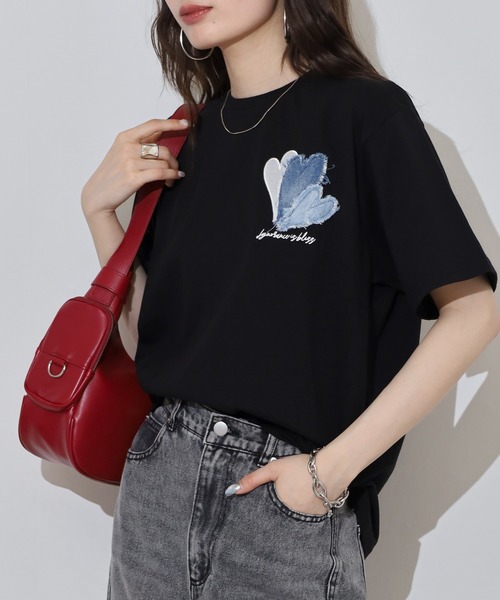 in the attic Tシャツ ピチT ミニサイズ in the attic tシャツ デニムハートパッチワーク 半袖Tシャツ