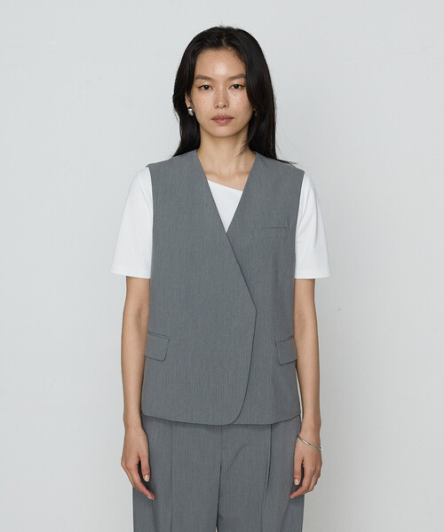ベスト ジレ ツイルノーカラージレ レディース STYLEBLOCK ベスト ジレ ツイルノーカラージレ レディース