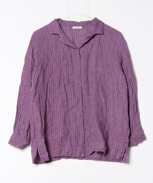 「fog linen work」 ストライプ柄長袖シャツ - パープル レディース