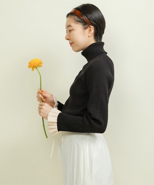 ニット セーター もちもち袖口フリル アイレットリブタートル レディース CHILD WOMAN ニット セーター もちもち袖口フリル アイレット