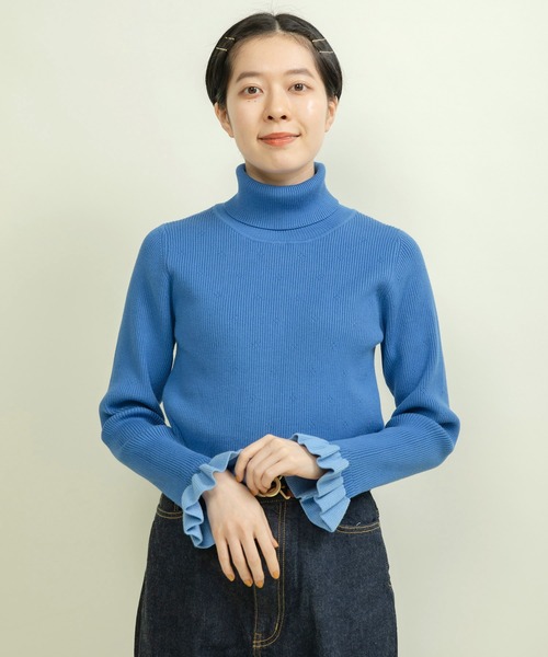 ニット セーター もちもち袖口フリル アイレットリブタートル レディース CHILD WOMAN ニット セーター もちもち袖口フリル アイレット